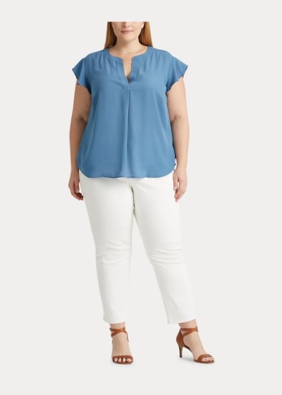 Tops Ralph Lauren Mujer Azules - Georgette Flutter-Sleeve - XGRMU4205